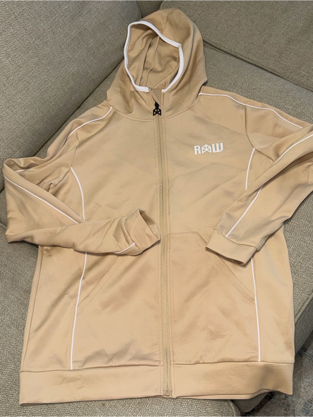 Rawgear Men’s Full-Zip Track Hoodie Jacket Sand Beige - Size Medium (RG507) NEW